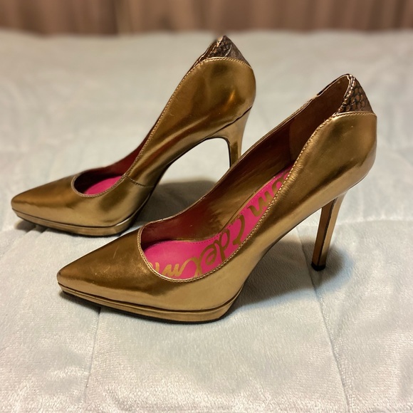 Sam Edelman Celia bronze snakeskin accent heels - Picture 3 of 13